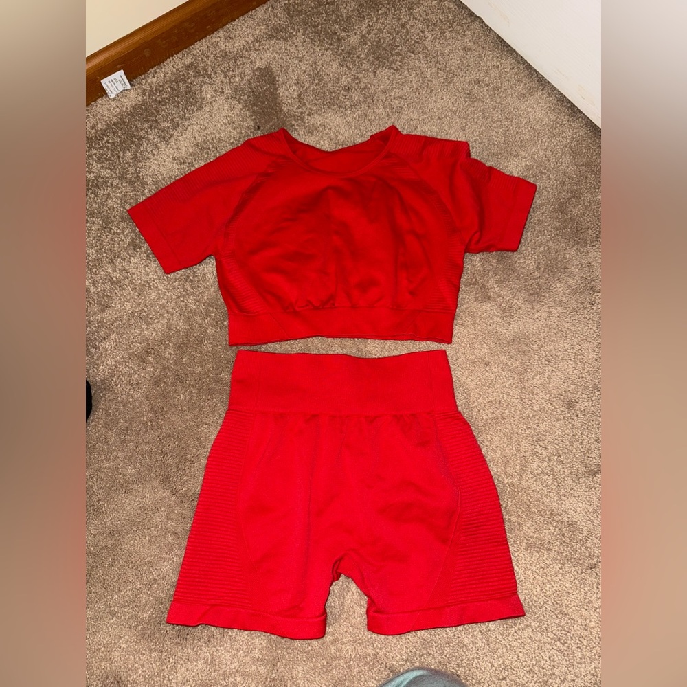 Red Workout Shorts Set
